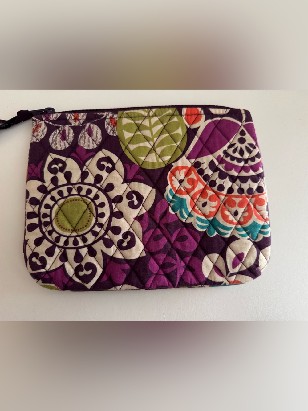 Quilted Vera Bradley zip pouch in Plum Crazy pattern